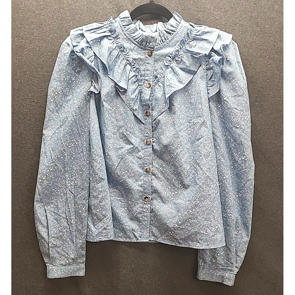Fate‎ High Neck Ruffle Blouse Button Up Womens S Prairie Western Equestrian NWOT